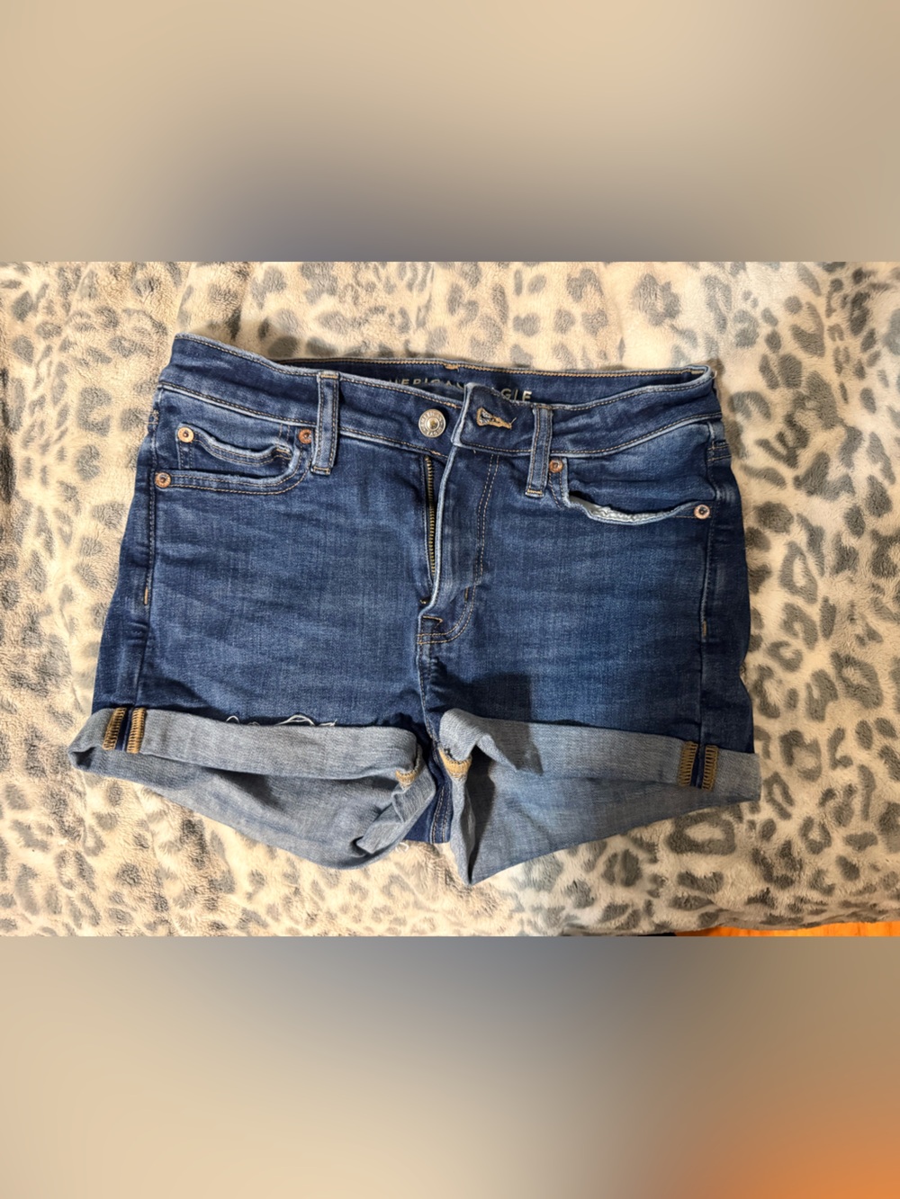 American Eagle Outfitters Dark Blue Denim Rolled Hem Shorts